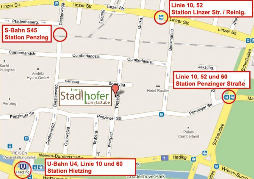 Anfahrt Schnitzstube Stadlhofer Wien - Franz Stadlhofer